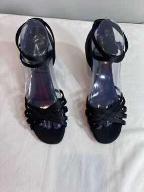Black satin ballroom latin salsa cha cha dance shoes 2.5” flared heel